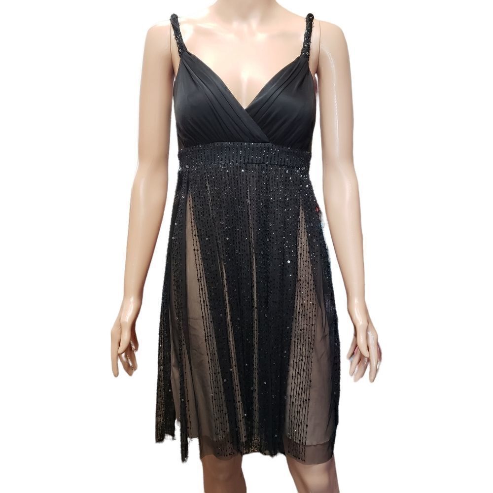 BCBGMaxazria Sequin Black Sheer & Nude Dress SIZE 0P